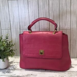 MCM Pink Croc Embossed Top Handle Satchel Bag